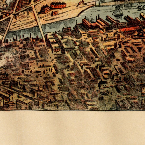 Bird's eye view of Boston Harbor and south shore to Provincetown showing steamboat routes — detail 1