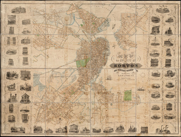 Boston Wall Map, 1852