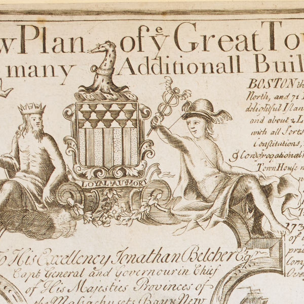 A New Plan of ye Great Town of BOSTON in New England in AMERICA with the many Additionall Buildings & New Streets to the Year, 1739 — detail 1