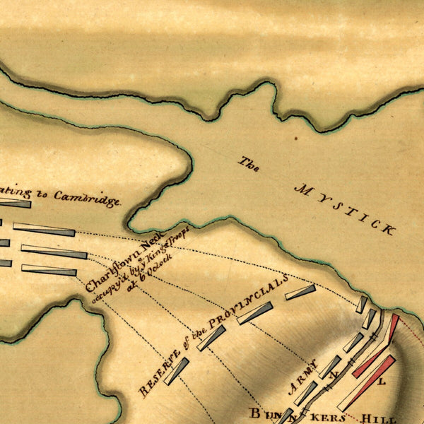 Sketch of the action between the British forces and American provincials, on the heights of the peninsula of Charlestown — detail 1